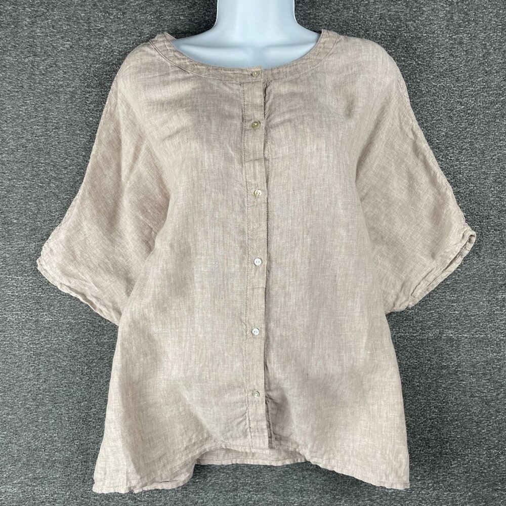 Tahari Linen Top Womens Size M Lagenlook Boxy Oversized Everyday Minimal Staple